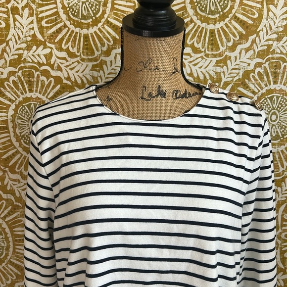 Pomander Place Tuckernuck Bowman Gold Button Long Sleeve Shirt Navy Stripe Sz XL - Picture 7 of 12